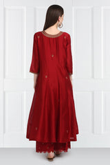 Gulnar Resham Buti Kalidar Kurta With Scalloped Palazzos and Organza Silk Dupatta