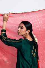 Moga Chanderi Silk Embroidered Kurta Set