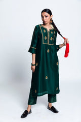 Moga Chanderi Silk Embroidered Kurta Set