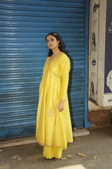 Champa Resham and Zari Angrakha Kurta With Chanderi Silk Pants and Hand Embroidered Dupatta