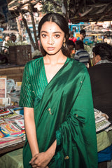 Panna Handwoven Sari With Resham Zardozi and Raw Silk Blouse