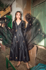 Neelkamal Resham and Sequins Mix Flower Kalidar Kurta With Hand-Embroidered Palazzos and Organza Silk Dupatta