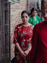 Laal Phool Lahariya Kurta Set