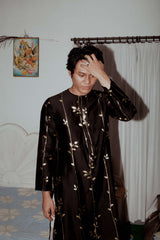 BLACK CHANDERI FOLI PRINT KURTA SET