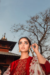 Kumkum Banarasi Buti Kurta
with Parijaat Odhni