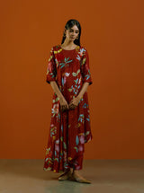 Laal Phool Lahariya Kurta Set