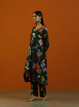 Black phool kimono kurta set
