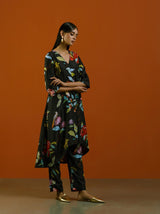 Black phool kimono kurta set