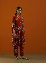 Laal Phool Kimono Kurta Set