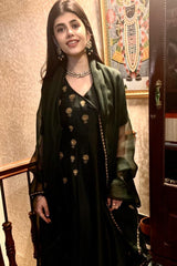 Shyama Resham and Zardozi Angarakha Kurta With Chanderi Silk Pants and Hand-Embroiderd Dupatta