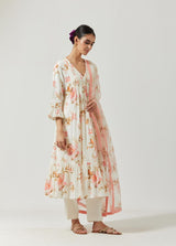 Ivory And Pink Printed Kurta Set