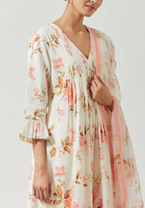 Ivory And Pink Printed Kurta Set