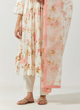 Ivory And Pink Printed Kurta Set