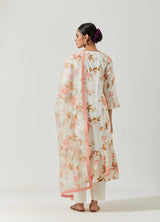 Ivory And Pink Printed Kurta Set
