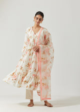 Ivory And Pink Printed Kurta Set