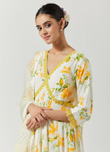 Ivory Multi Color Printed And Embroidered Kurta Set