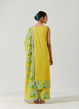 Yellow And Green Printed Kurta Set