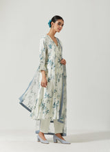 Ivory And grey Printed Kurta Set