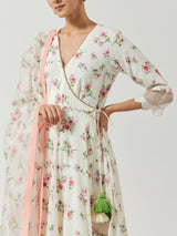 Ivory And Red Green Printed Kurta Set