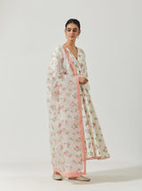 Ivory And Red Green Printed Kurta Set