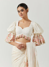 Ivory And Peach Printed Saree