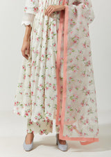 Ivory And Red Green Kurta Set
