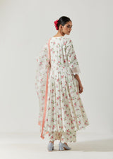 Ivory And Red Green Kurta Set