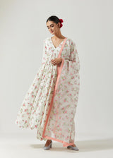 Ivory And Red Green Kurta Set