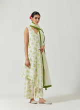 Ivory And Green Printed Kurta Set