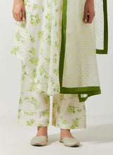 Ivory And Green Printed Kurta Set