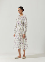 Ivory And Lavender Printed Dress