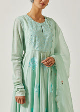 Aqua Green Cotton Mal Kurta Set