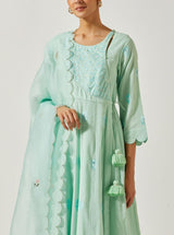 Aqua Green Cotton Mal Anarkali