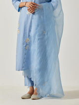 Ice Blue Cotton Mal Straight Kurta Set