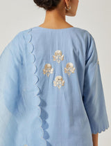 Ice Blue Cotton Mal Straight Kurta Set