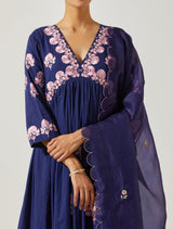 Navy Blue Cotton Mal Kurta Set