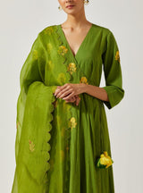 Mehandi Green Cotton Mal Kurta Set
