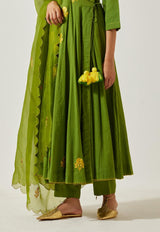 Mehandi Green Cotton Mal Kurta Set