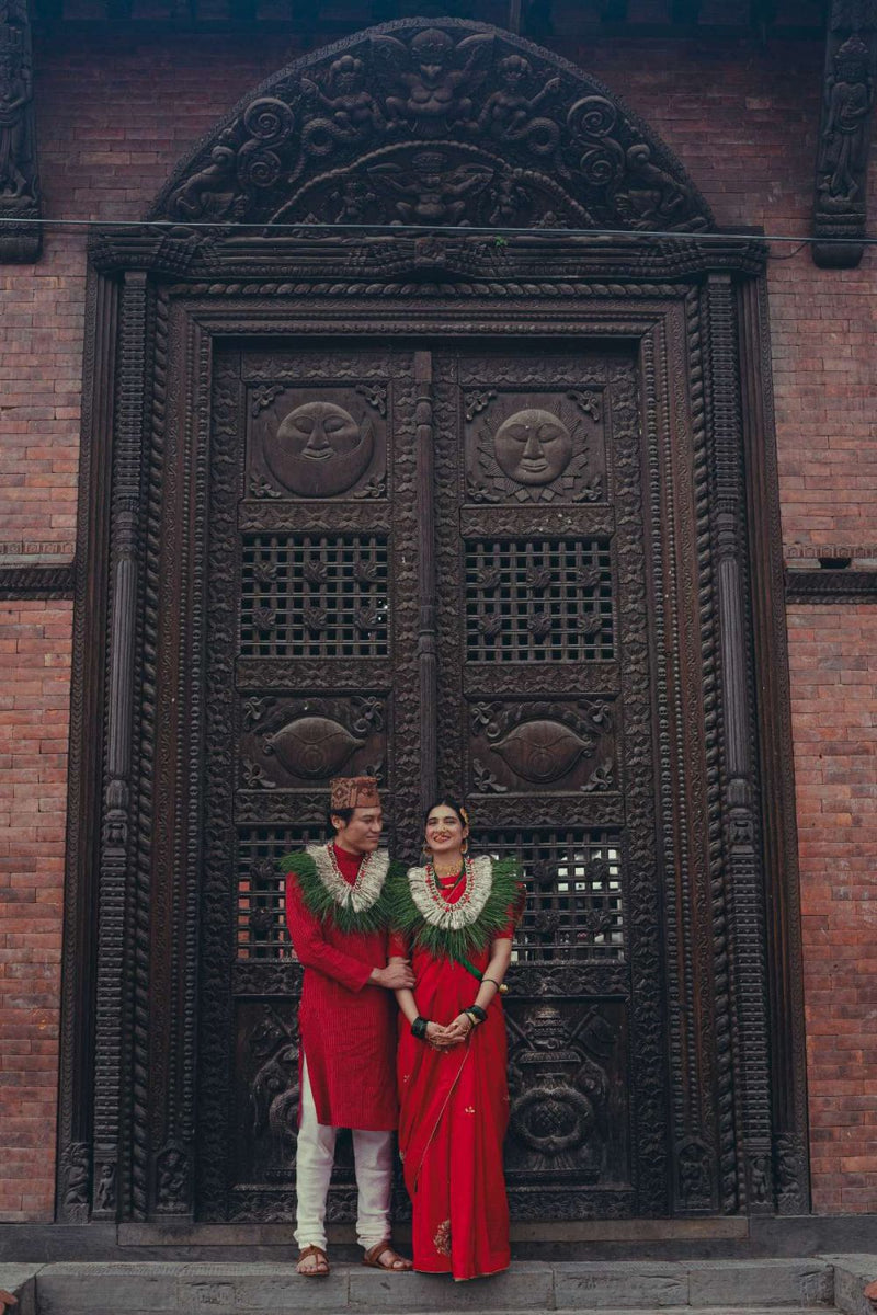 KURTA AND ALIGARHI PAJAMA IN RED