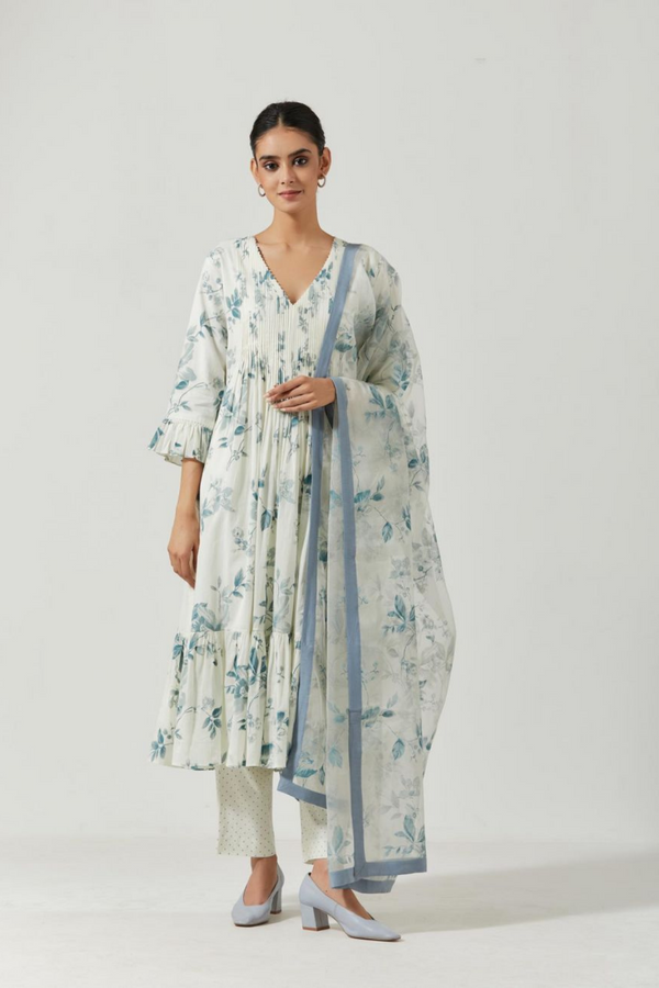 Ivory And grey Printed Kurta Set