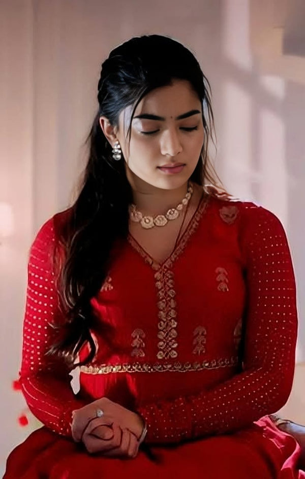 Rashmika spotted wearing Nisha Kali Kurta