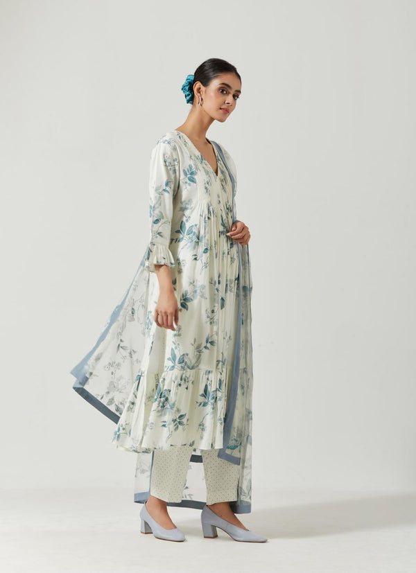 Ivory And grey Printed Kurta Set