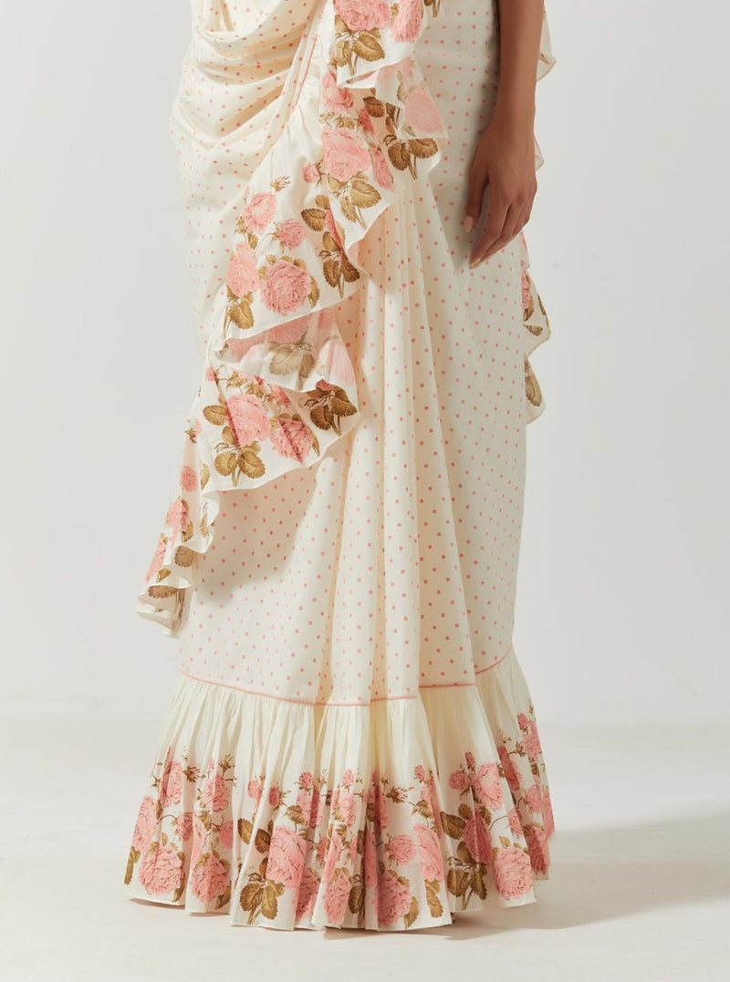 Ivory And Peach Printed Lehenga