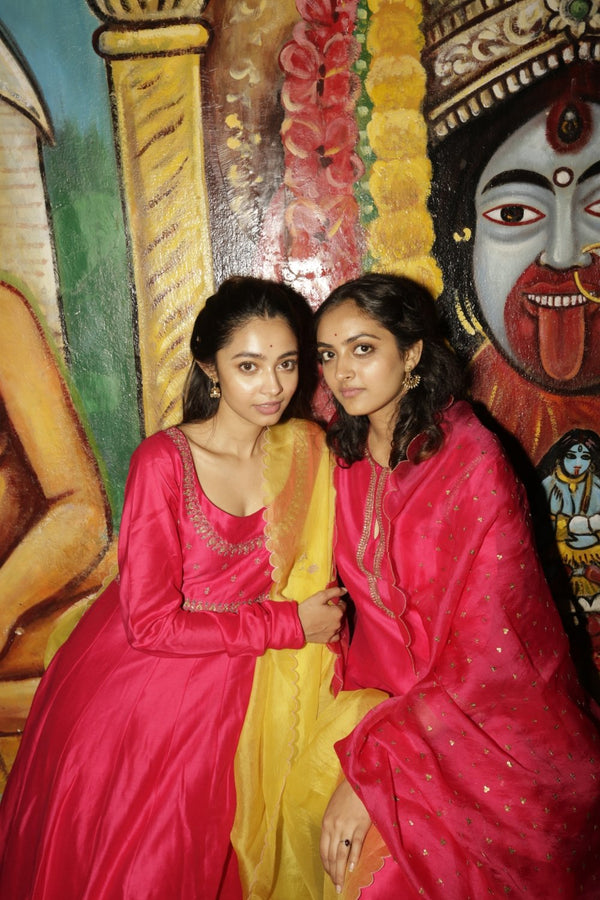 Gulal Resham and Zardozi Kalidar Kurta With Chanderi Silk Pants and Hand-Embroidered Dupatta