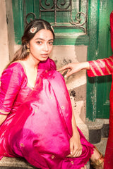 Gulal Silk Handwoven Sari With Resham Zardozi and Raw Silk Blouse