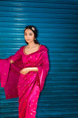 Gulal Silk Handwoven Sari With Resham Zardozi and Raw Silk Blouse