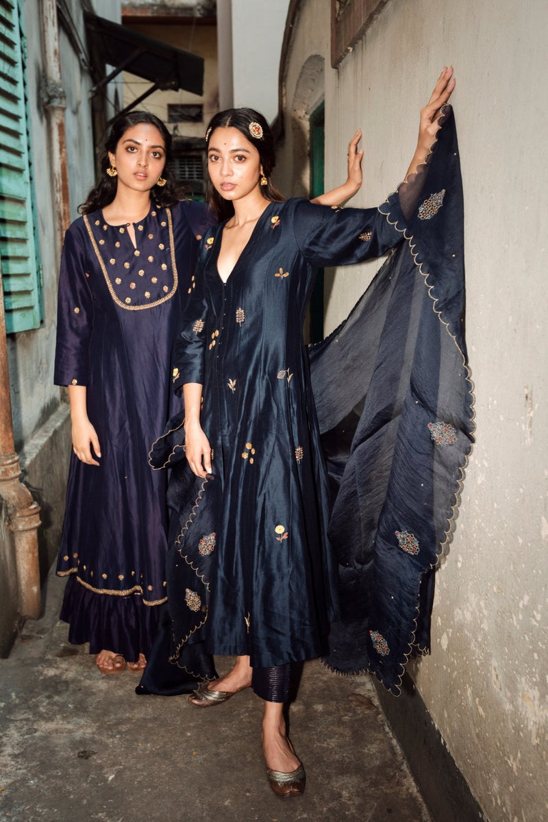 Panna Butidaarr Kalidar Resham Kurta With Chanderi Silk Palazzos and Organza Silk Dupatta