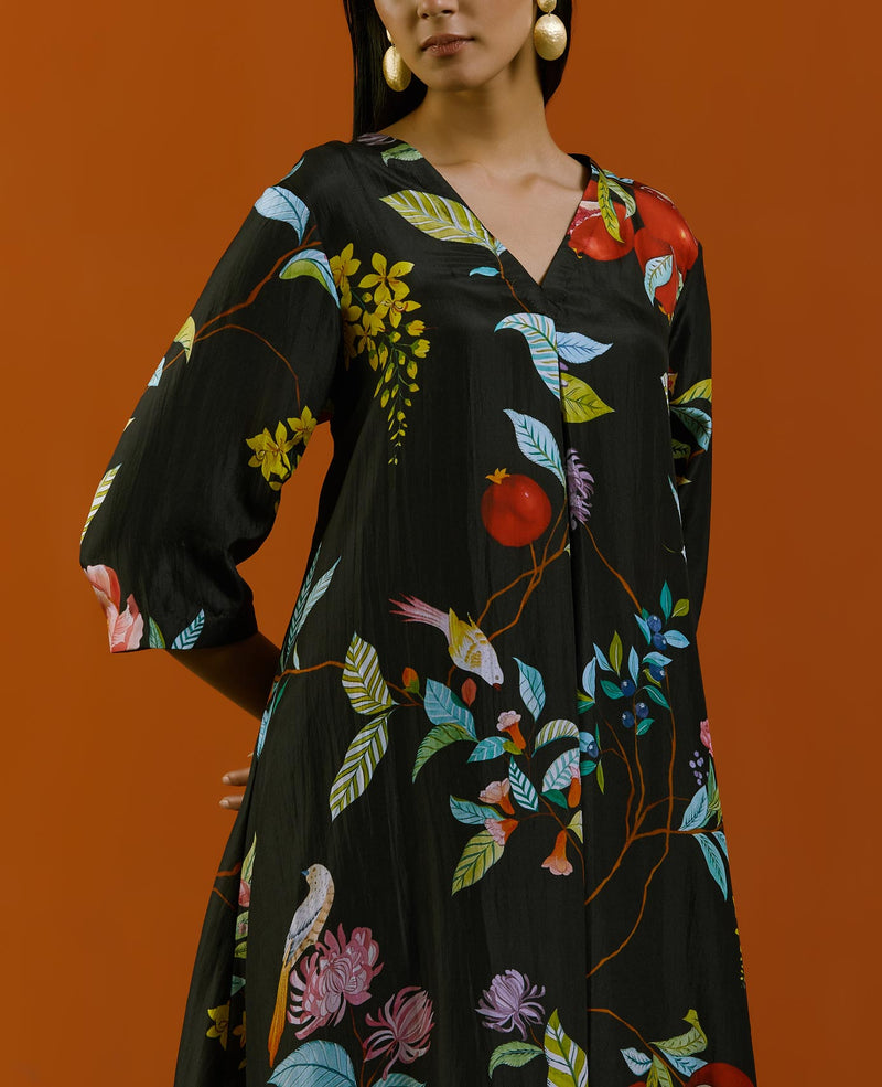 Black phool kimono kurta set
