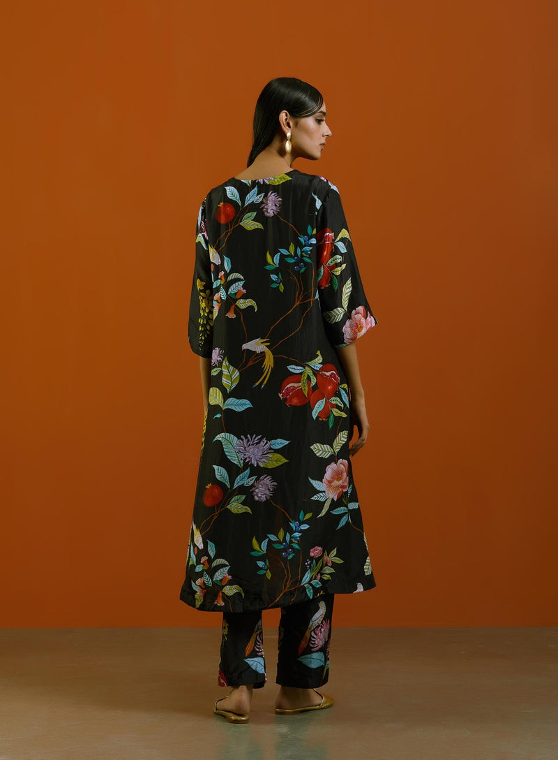 Black phool kimono kurta set