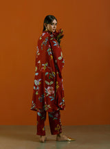 Laal Phool Kimono Kurta Set